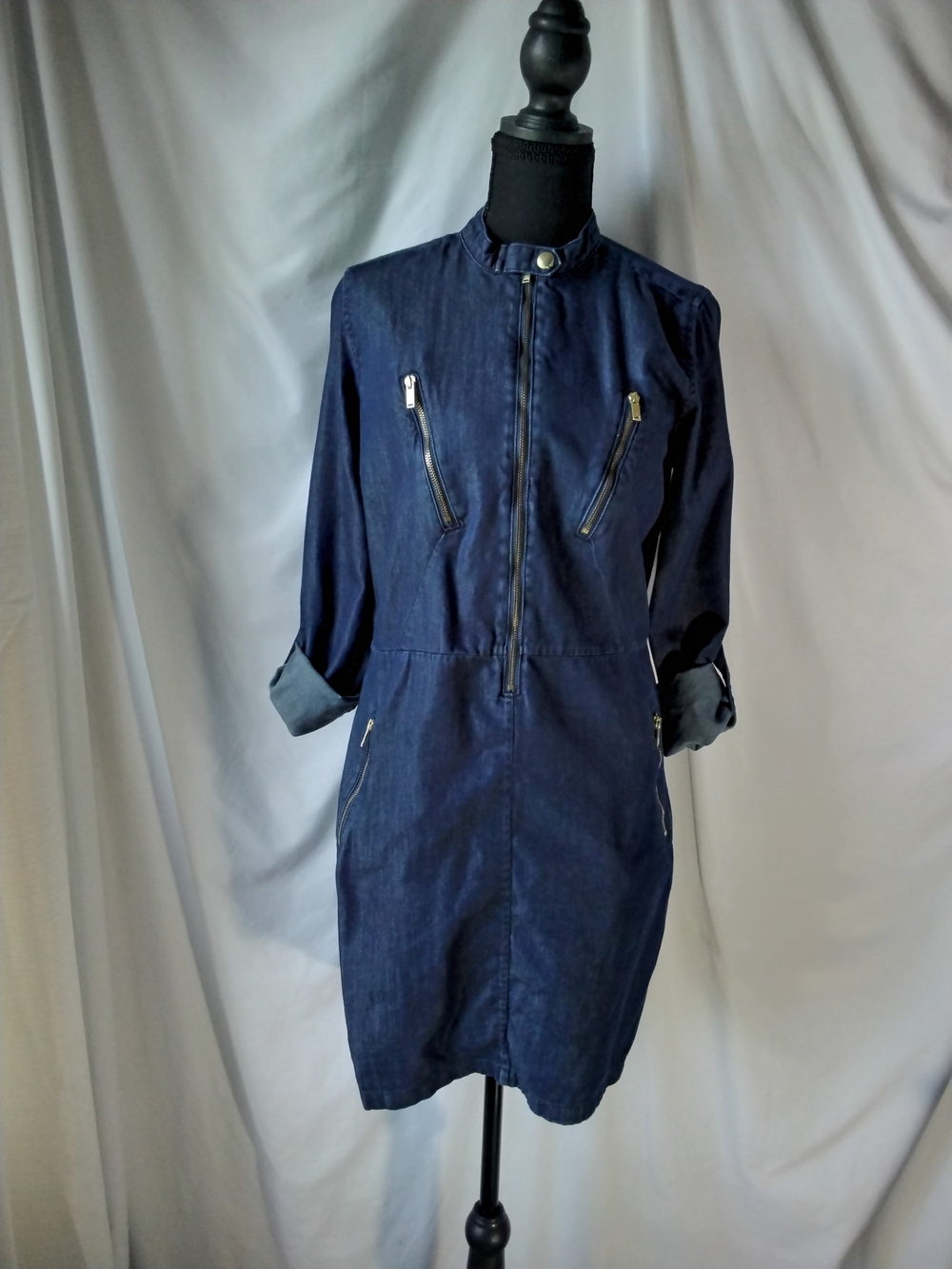 Calvin Klein Jeans Navy Zip-Front Utility Shirt Dress